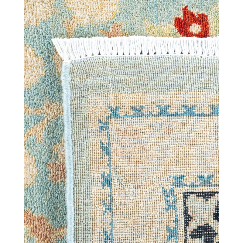 Hand-Knotted Light Blue Wool Floral 9'1" x 12'3" Area Rug