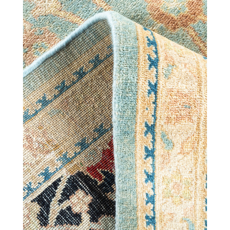 Hand-Knotted Light Blue Wool Floral 9'1" x 12'3" Area Rug