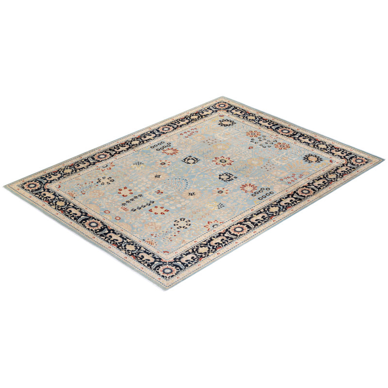 Hand-Knotted Light Blue Wool Floral 9'1" x 12'3" Area Rug
