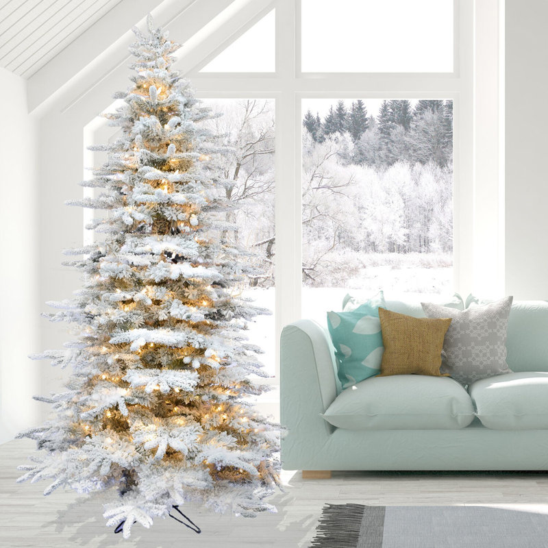 7.5-Foot Flocked Pine Christmas Tree with White Lights