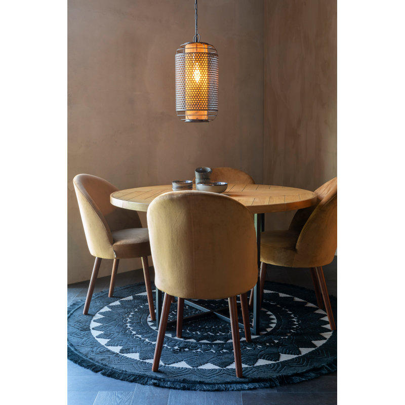 Round Natural Oak Wood Dining Table with Black Metal Base