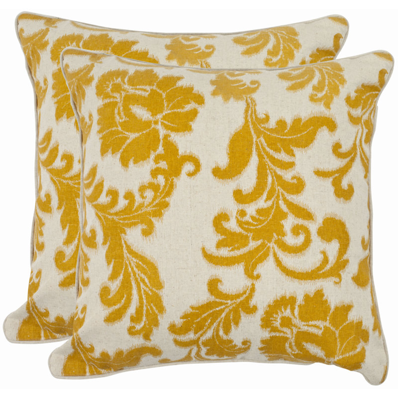 Apricot and Cream Ikat Linen Feather Throw Pillow Set