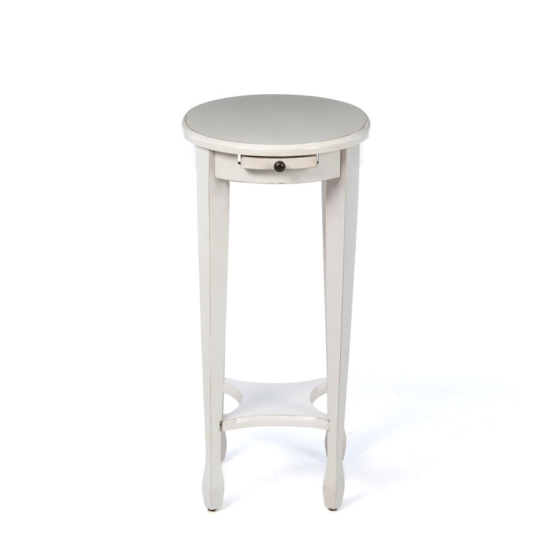 Cottage White Birch Veneer Accent Table with Pull-Out Shelf