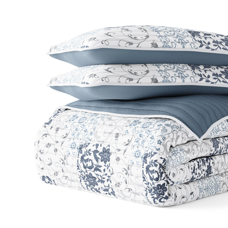 Dusk Blue King Reversible Microfiber Quilt Set