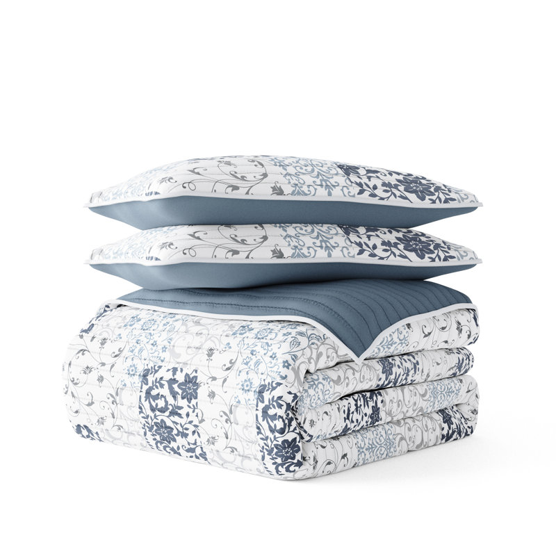 Dusk Blue King Reversible Microfiber Quilt Set