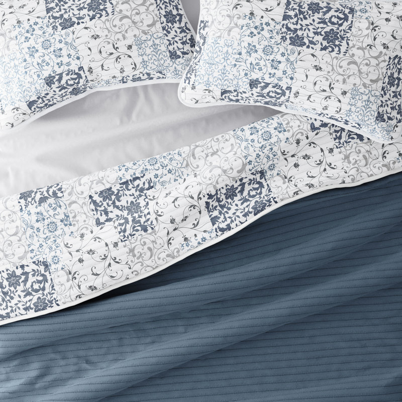 Dusk Blue King Reversible Microfiber Quilt Set