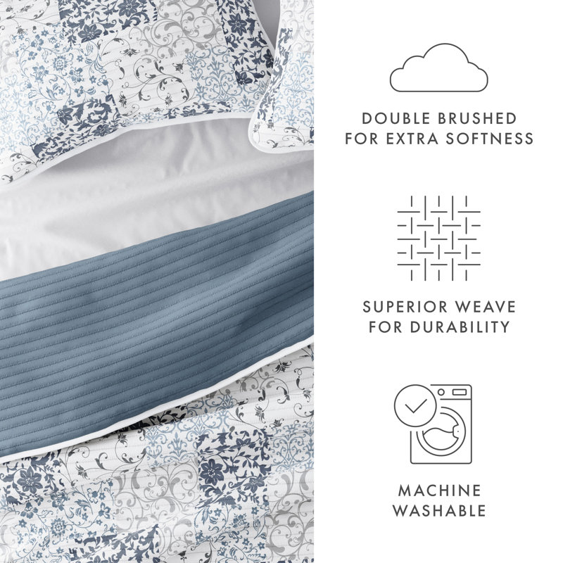 Dusk Blue King Reversible Microfiber Quilt Set