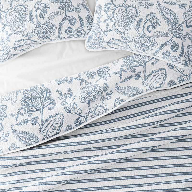 Dusk Blue Twin Reversible Microfiber Quilt Set