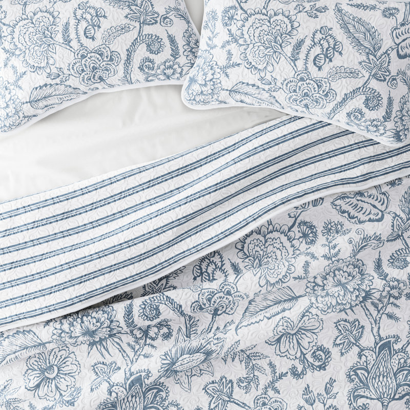 Dusk Blue Twin Reversible Microfiber Quilt Set
