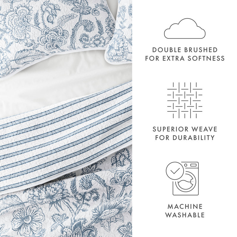 Dusk Blue Twin Reversible Microfiber Quilt Set