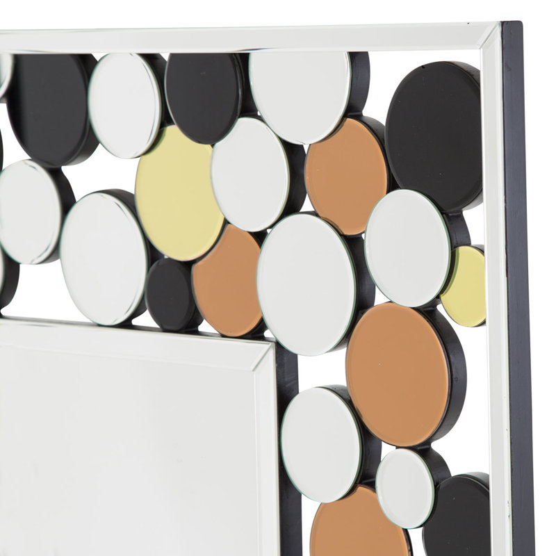 Contemporary Polka Dot Black Gold Silver Wall Mirror