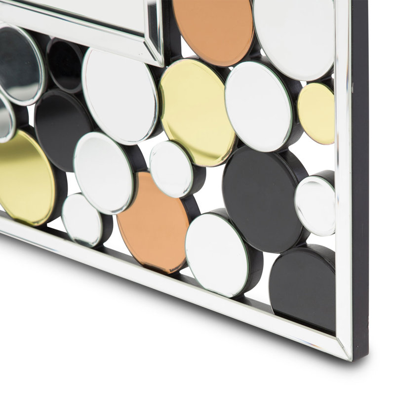 Contemporary Polka Dot Black Gold Silver Wall Mirror