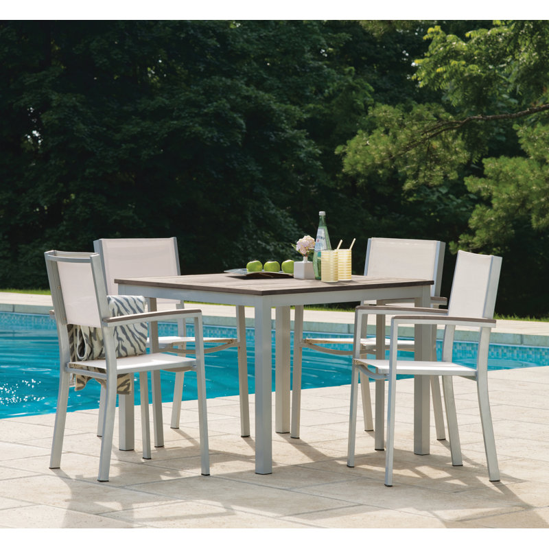 Travira Natural Sling Armchairs with Flint Aluminum Frame, Set of 4