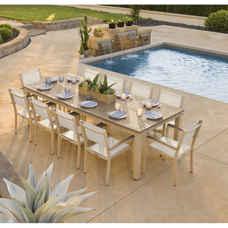 Travira Natural Sling Armchairs with Flint Aluminum Frame, Set of 4