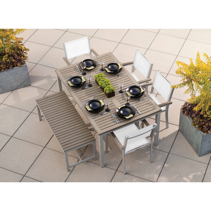 Travira Natural Sling Armchairs with Flint Aluminum Frame, Set of 4