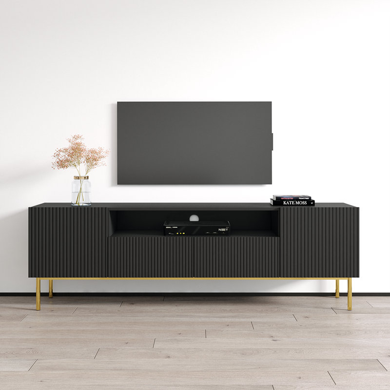 Nicole 75" Matte Black European Modern Media Console with Cabinet