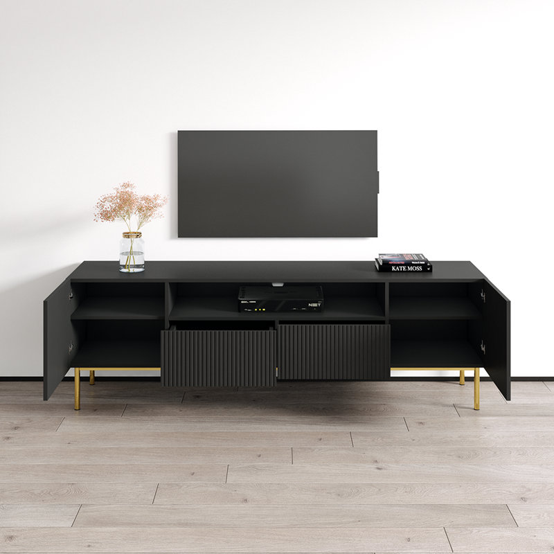 Nicole 75" Matte Black European Modern Media Console with Cabinet
