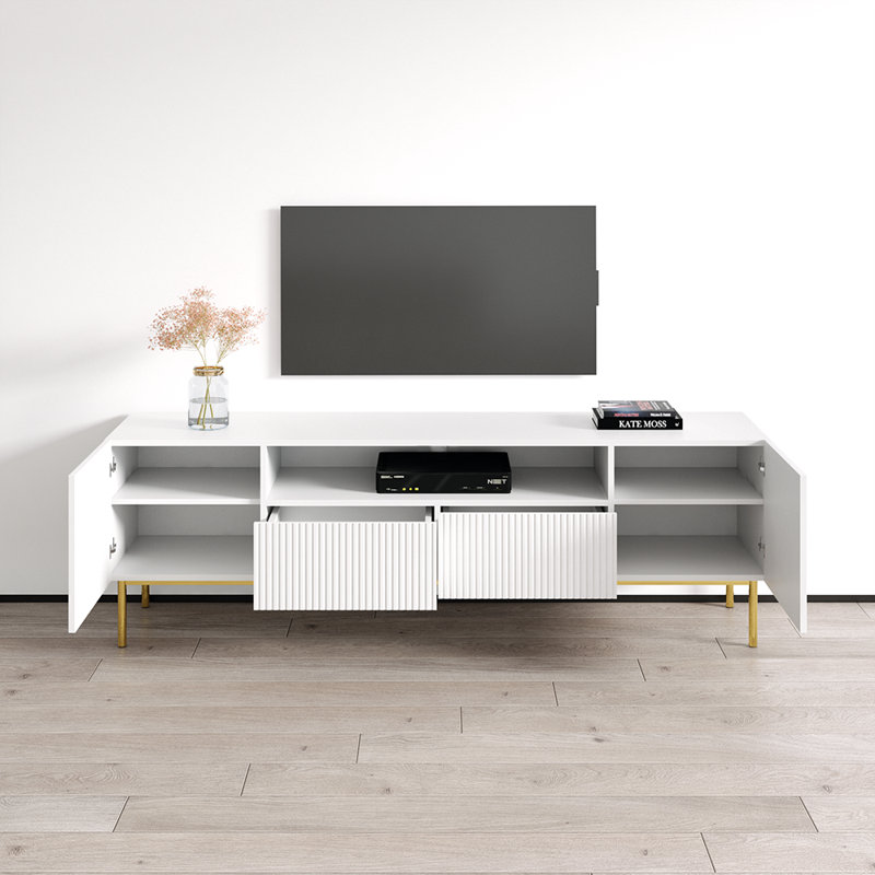 Nicole Matte White 75" Mid-Century Modern Media Console with Cabinets