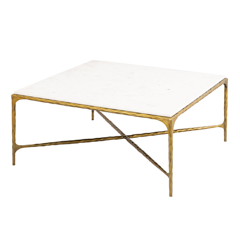 Antique Brass and White Marble Square Coffee Table