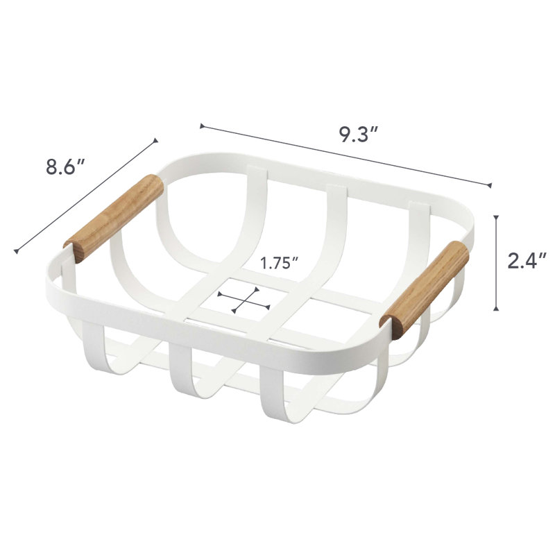 Tosca White Steel and Wood Square Fruit Display Bowl