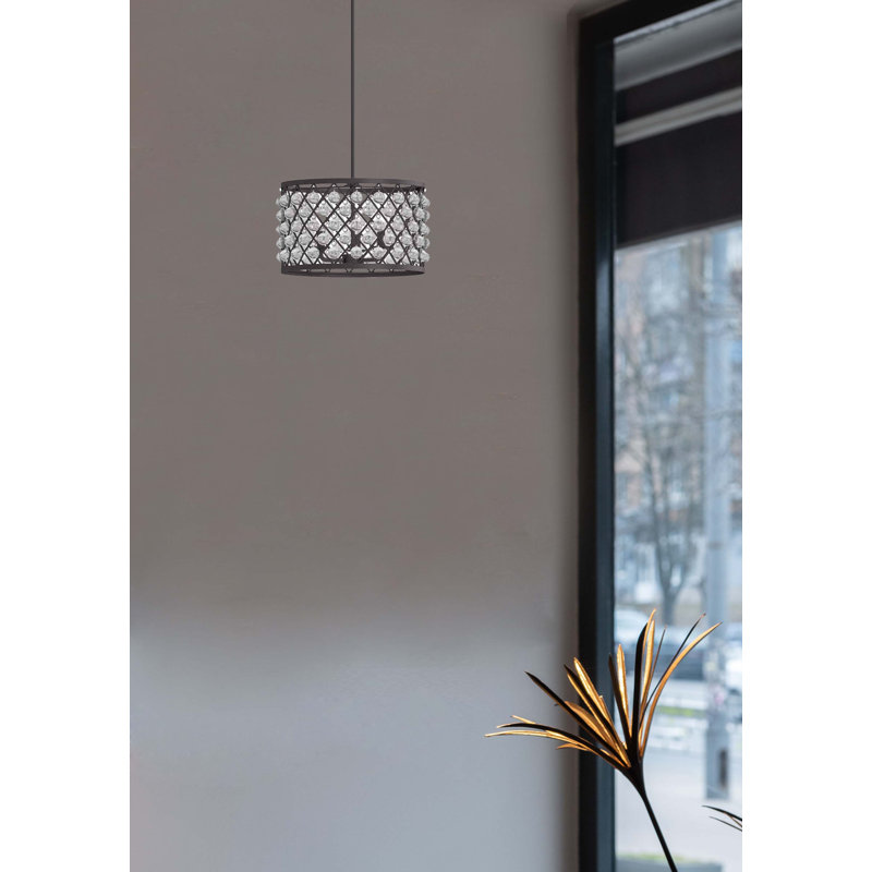 Satin Bronze 17" Modern Drum Chandelier with Clear Accents