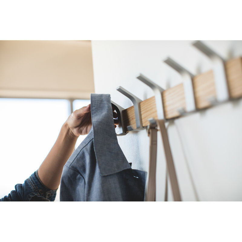 Adjustable Urban Sophisticate Wall-Mounted Coat Hanger in Natural Wood and Aluminum