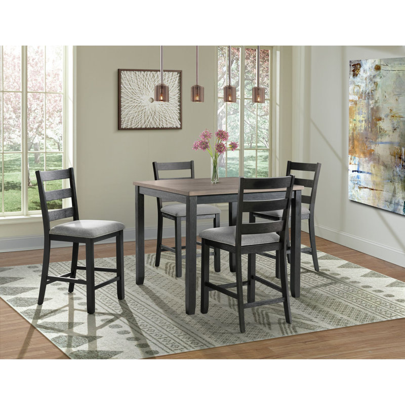 Ladderback Black Wood Side Chair with Grey Upholstered Seat