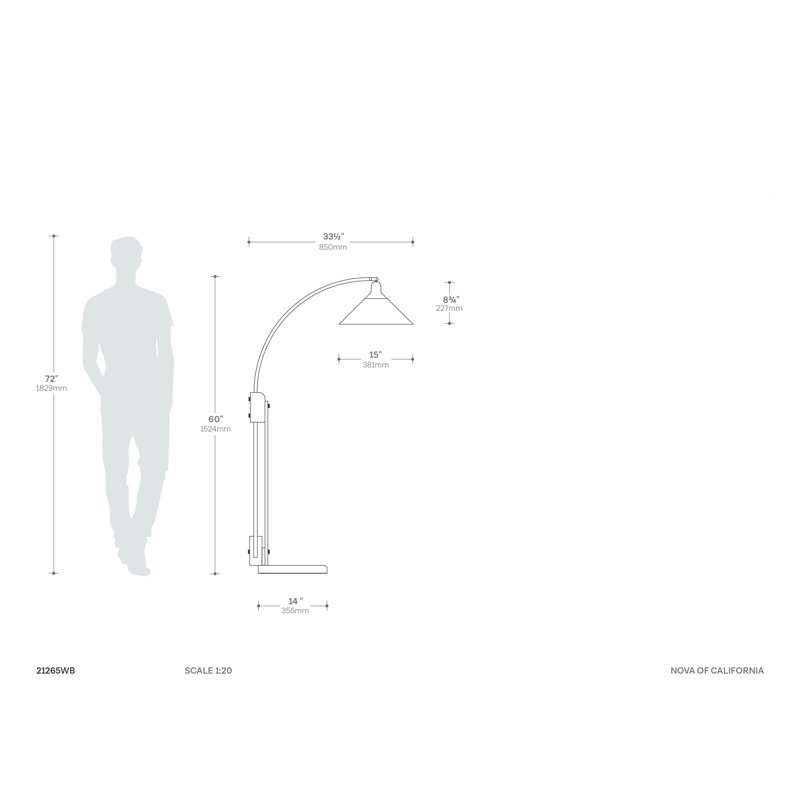 Melmar Weathered Brass Walnut Adjustable Arc Floor Lamp