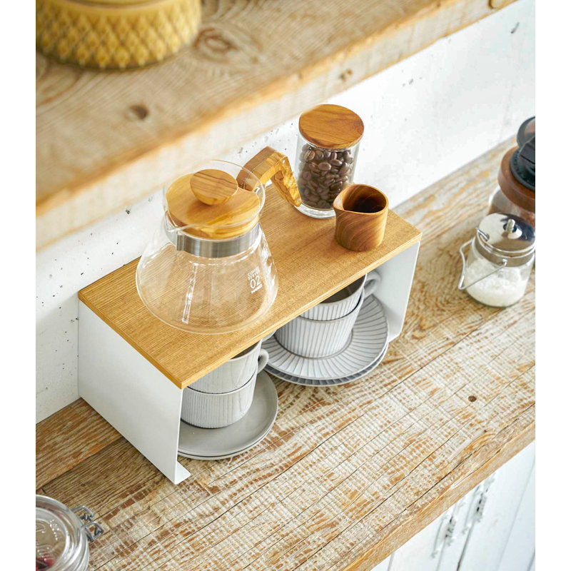White Steel and Wood Stackable Countertop Organizer