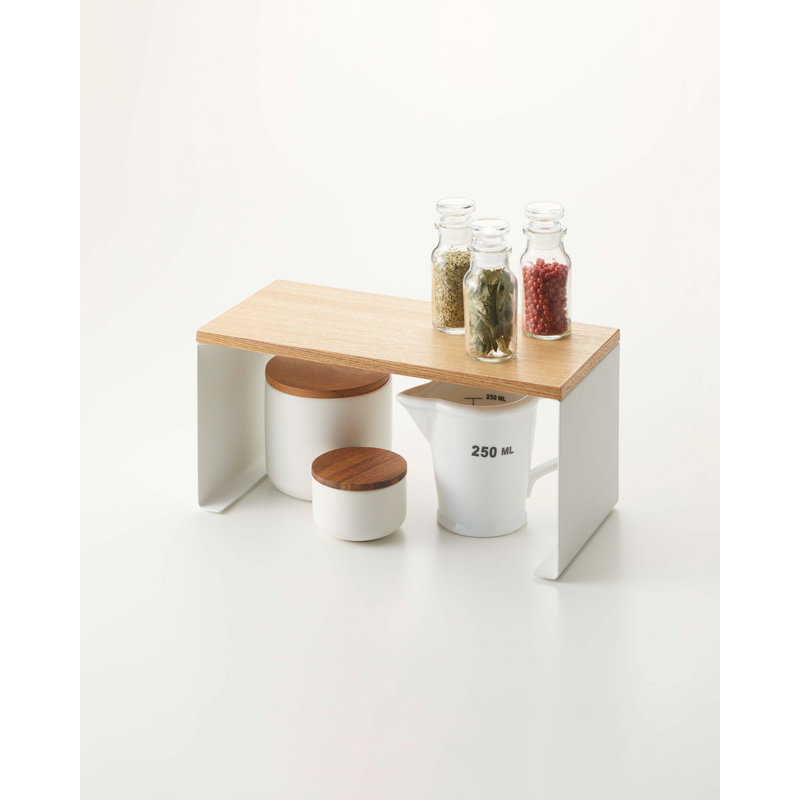 White Steel and Wood Stackable Countertop Organizer