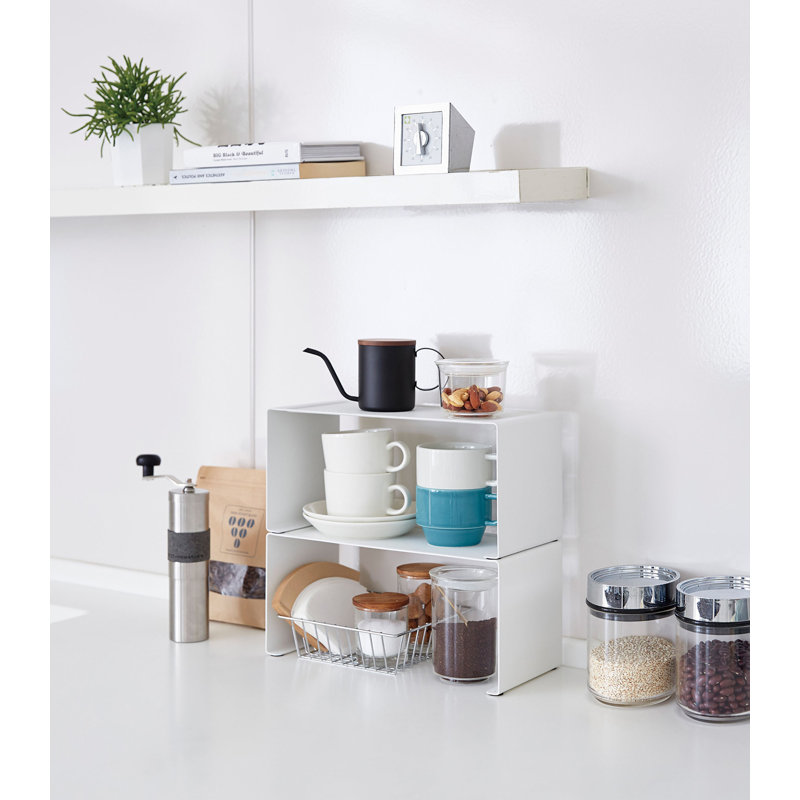 Elegant White Steel Stackable Kitchen Organizer Rack, 5.5" x 12"