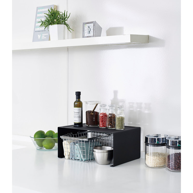 Sleek Black Steel Stackable Kitchen Organizer Shelf, 12" Wide