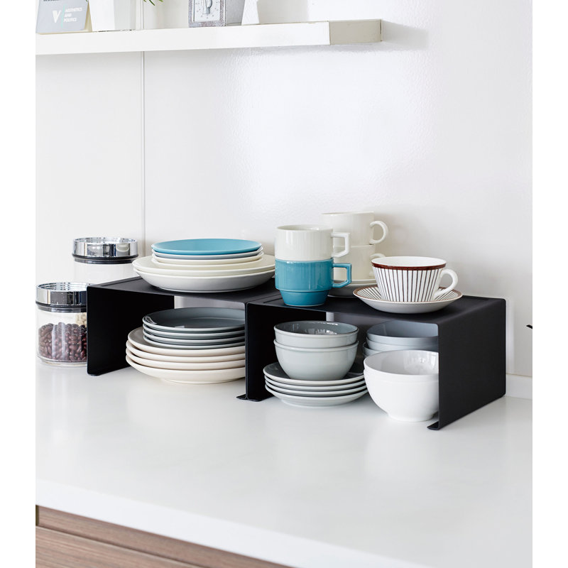 Sleek Black Steel Stackable Kitchen Organizer Shelf, 12" Wide