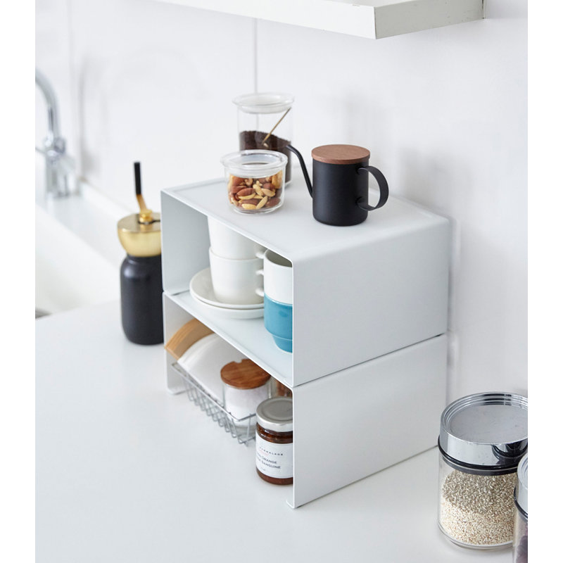 White Steel Stackable Kitchen Counter Shelf Organizer