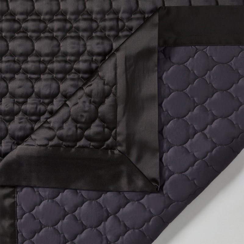 Espresso Satin King Quilt Set with Quatrefoil Embroidery