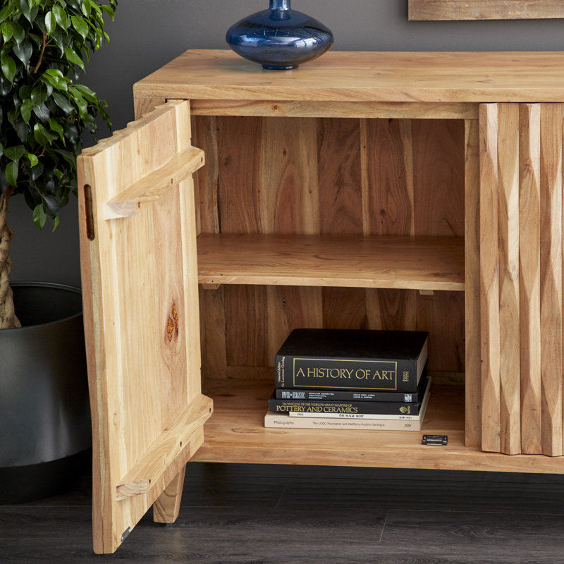 Brown Wood Adjustable Shelving Lockable Sideboard Cabinet