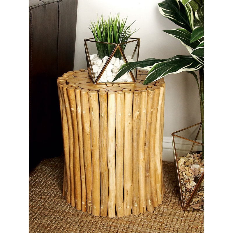 14" x 16" Brown Teak Wood Rustic Accent Table