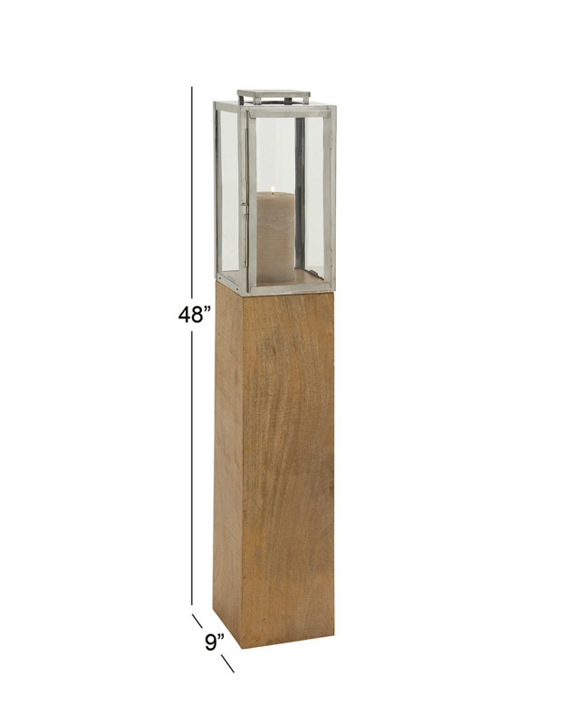 Brown Mango Wood and Glass Hanging Candle Lantern