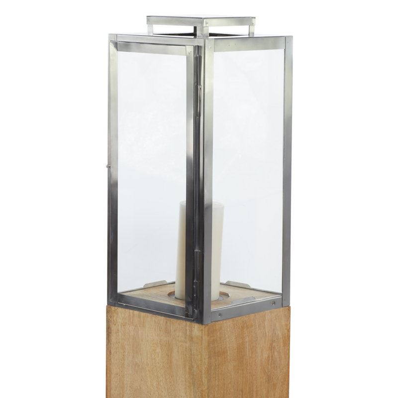Brown Mango Wood and Glass Hanging Candle Lantern