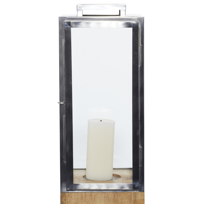 Brown Mango Wood and Glass Hanging Candle Lantern