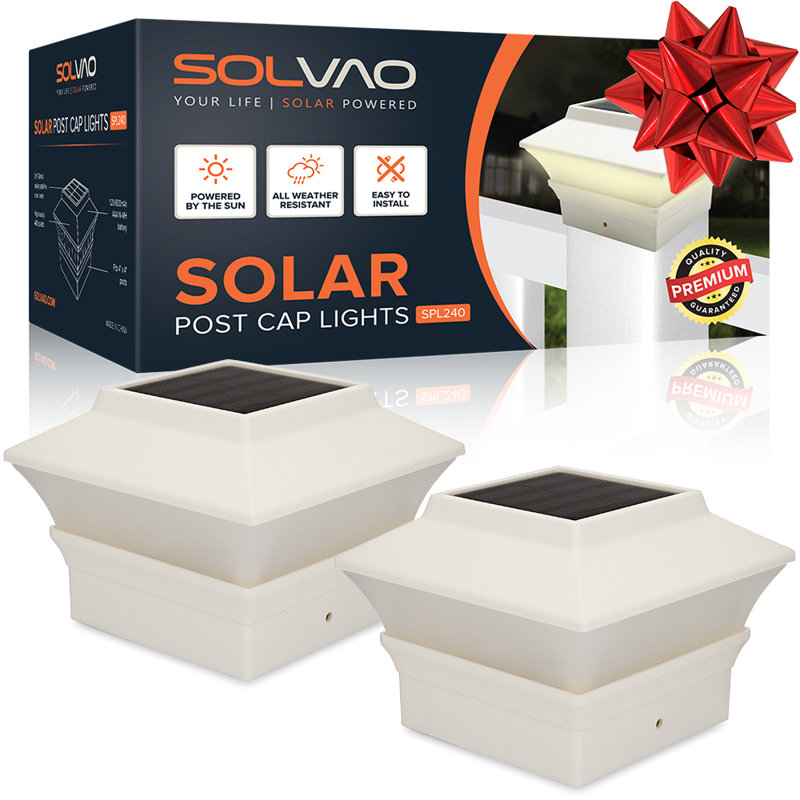 White Solar Powered LED Post Cap Lights, 4x4, 2-Pack