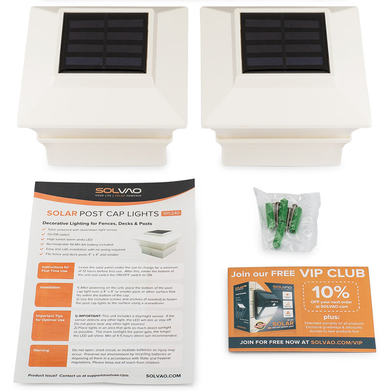 White Solar Powered LED Post Cap Lights, 4x4, 2-Pack