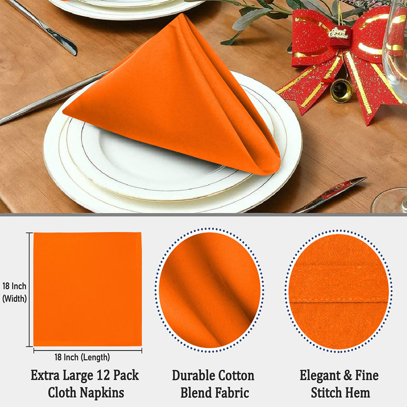 Saffron Orange Cotton Blend Square Cloth Napkins, Set of 12