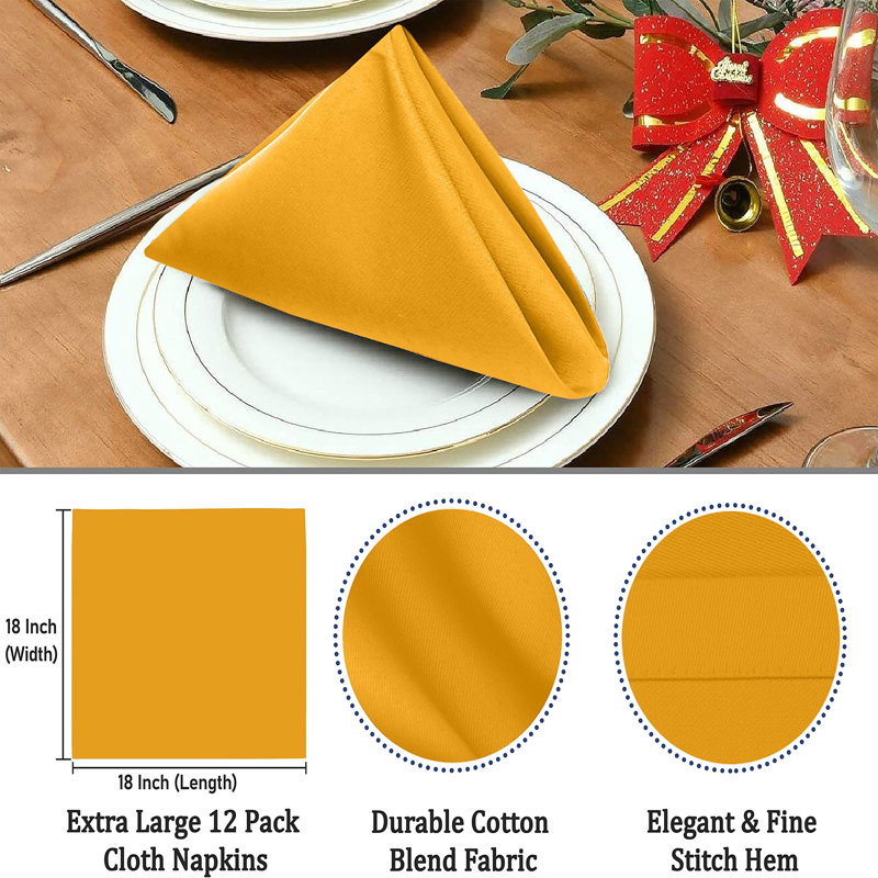 Mustard Cotton Blend Square Cloth Napkins Set of 12