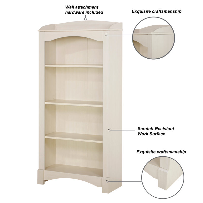 Antique White Adjustable 4-Shelf Wood Bookcase