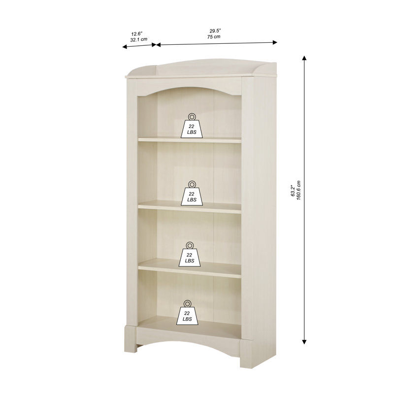 Antique White Adjustable 4-Shelf Wood Bookcase