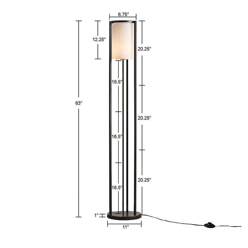 Charlton 63'' Matte Black Metal Floor Lamp with Frosted Glass Shade