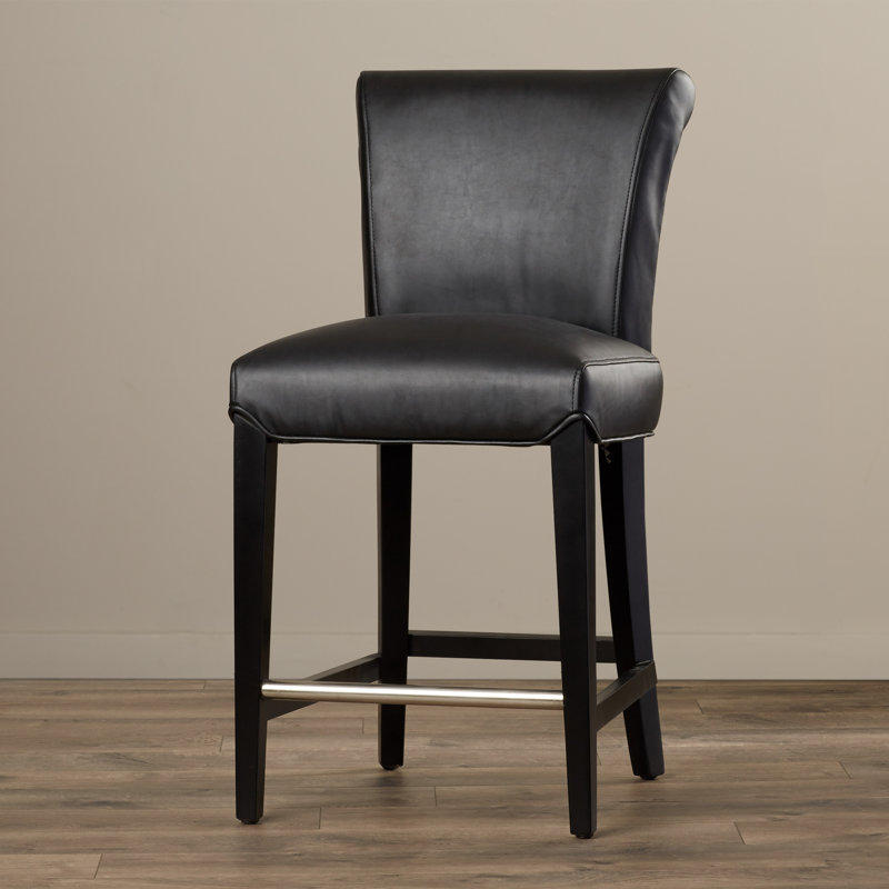 Elegant Transitional Black Leather 24" Counter Stool