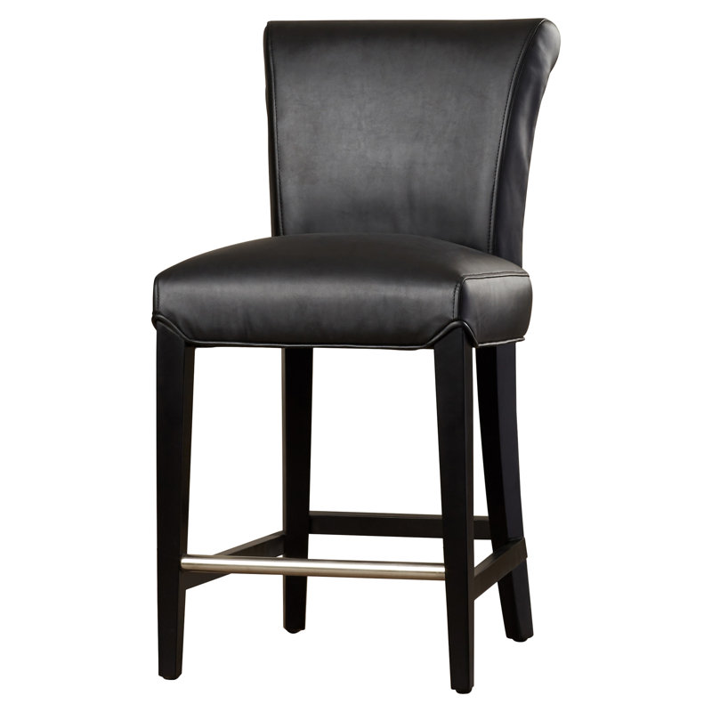 Elegant Transitional Black Leather 24" Counter Stool