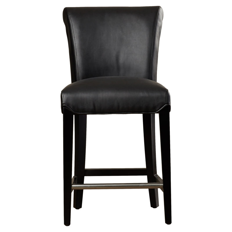 Elegant Transitional Black Leather 24" Counter Stool
